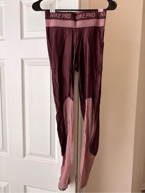 Nike Pro Maroon and Pink Colorblock Leggings